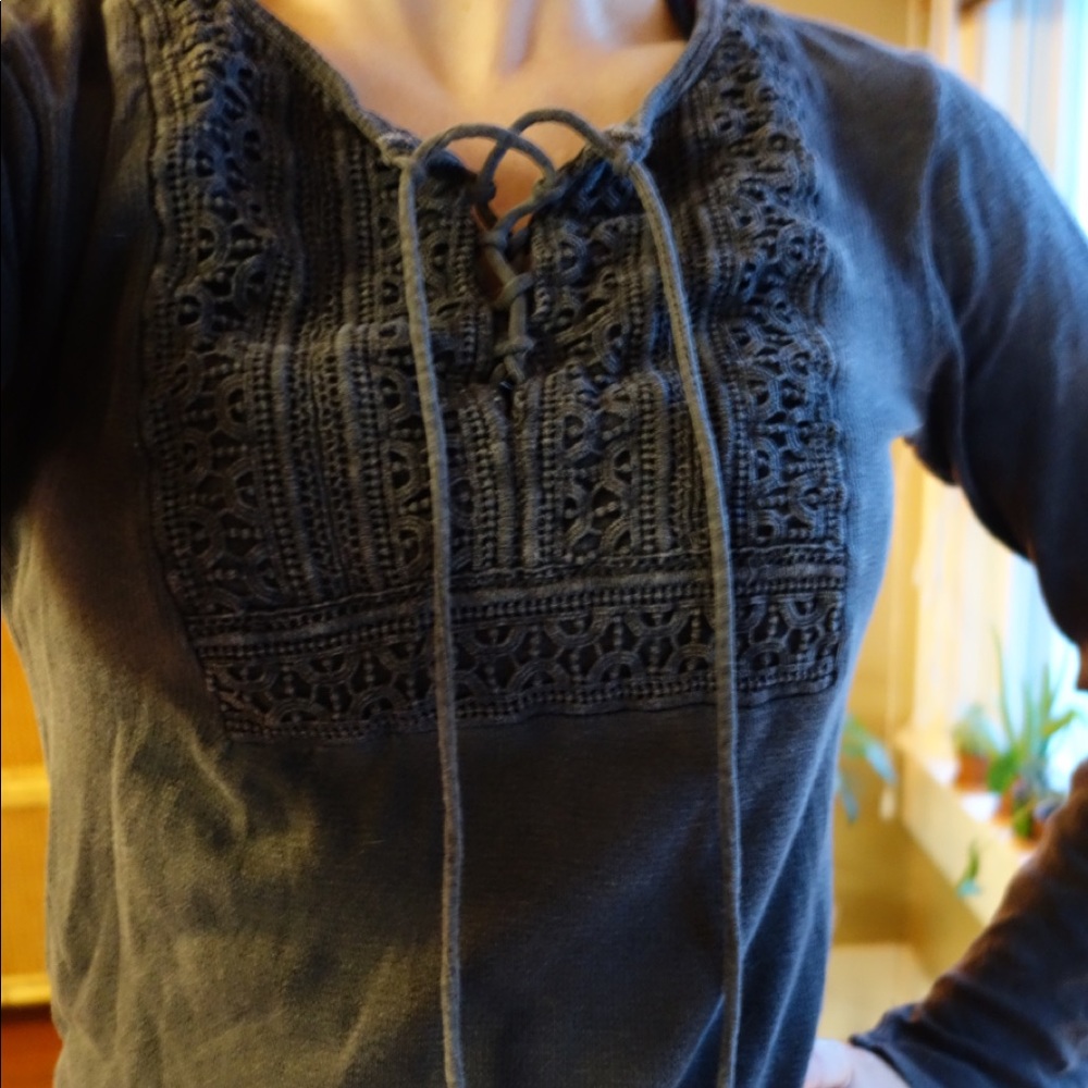 grey long sleeve lace front top